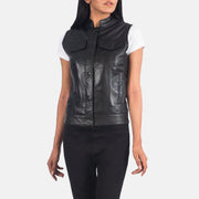 
Nærmynd of Band & Zipper Hardware on Rayne Moto Svartur Leðurvesti fyrir Konur