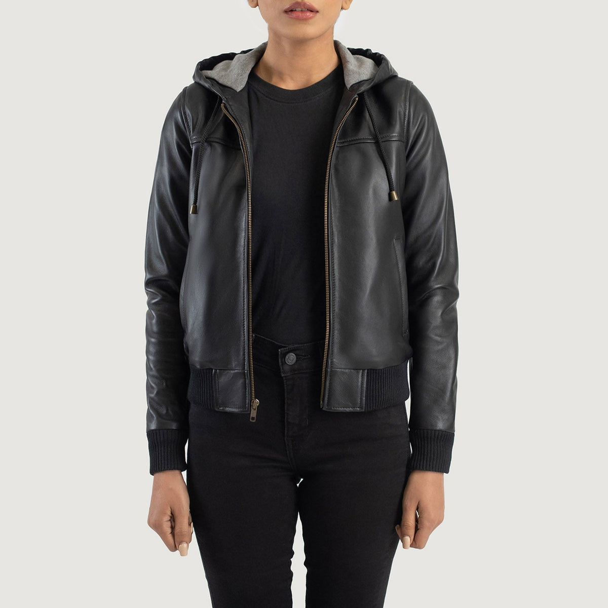 
Rebella Hooded Bomberjakki úr Leðri fyrir Konur – alternate product view 1