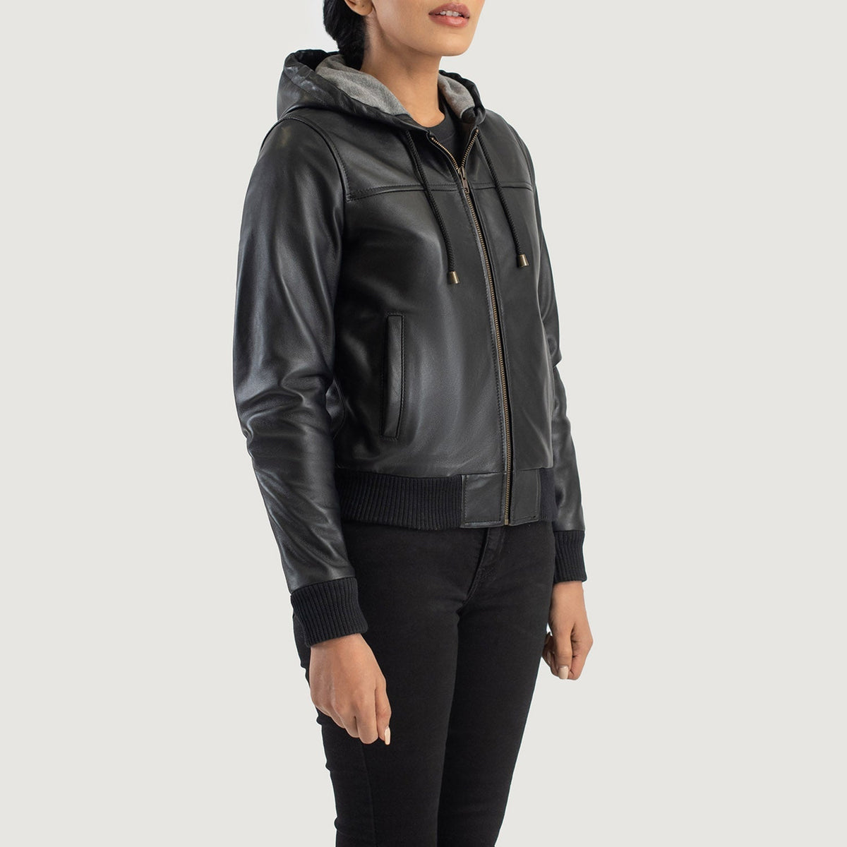 
Rebella Hooded Bomberjakki úr Leðri fyrir Konur – alternate product view 2