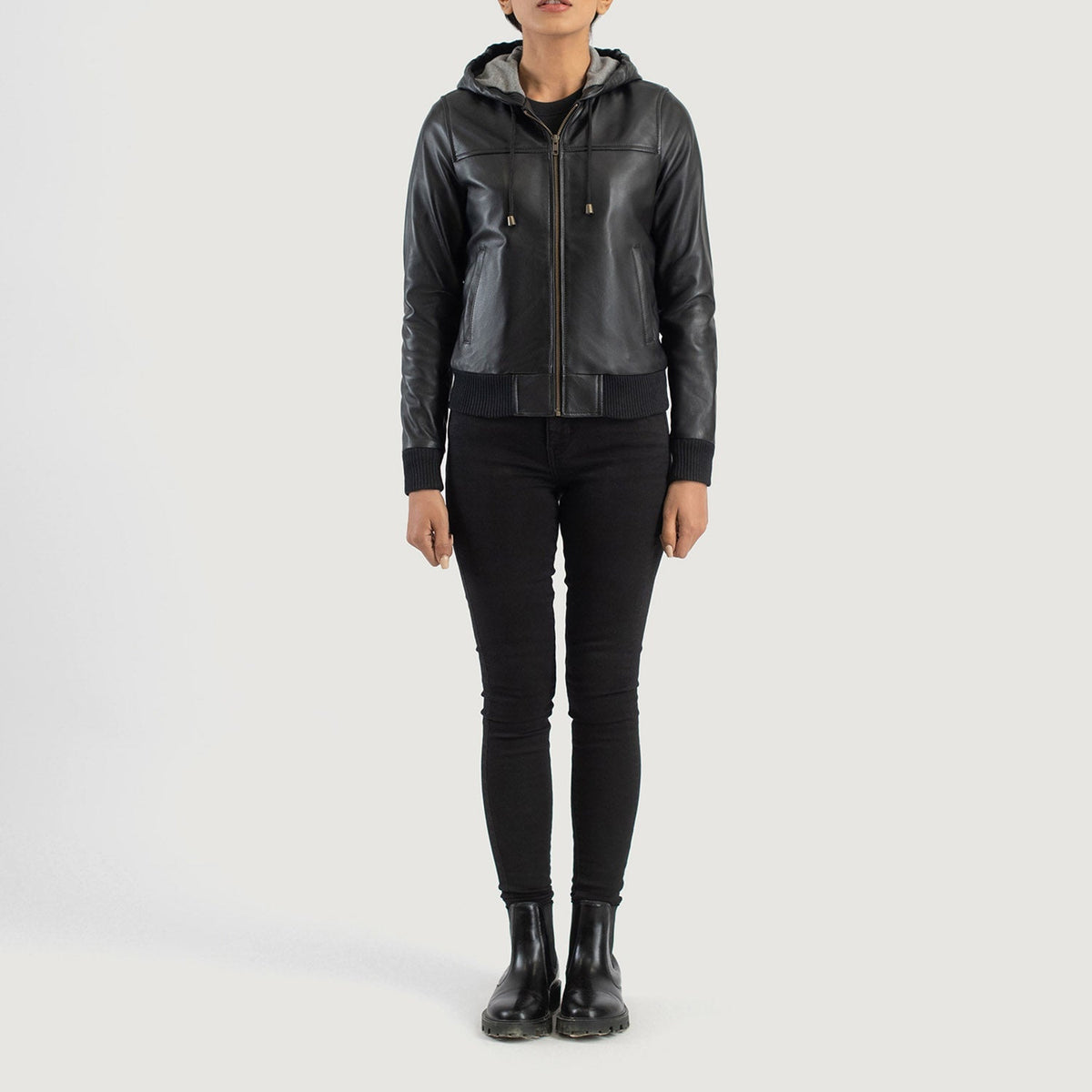 
Rebella Hooded Bomberjakki úr Leðri fyrir Konur – alternate product view 3