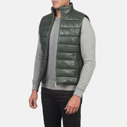 
Green Sheepskin leather Vest - Að aftan með nákvæmri axlasniði og hreinum fald
