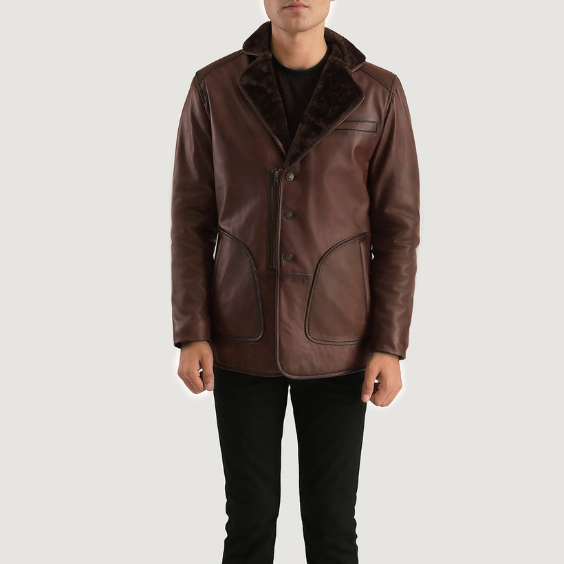Rocky Brúnn Fur Leather Coat fyrir karla