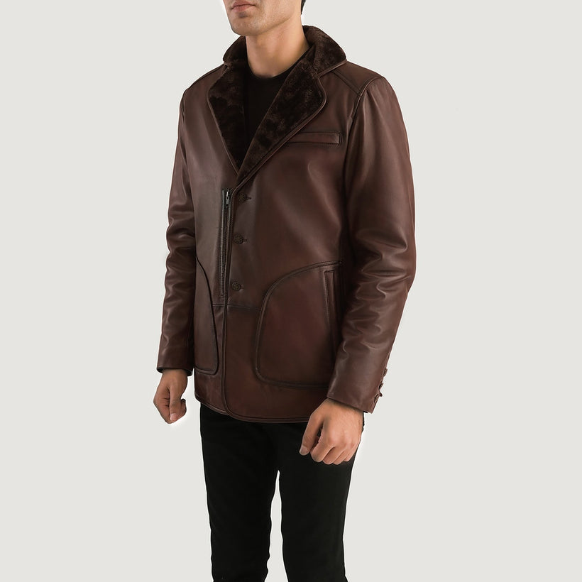 Rocky Brúnn Fur Leather Coat fyrir karla