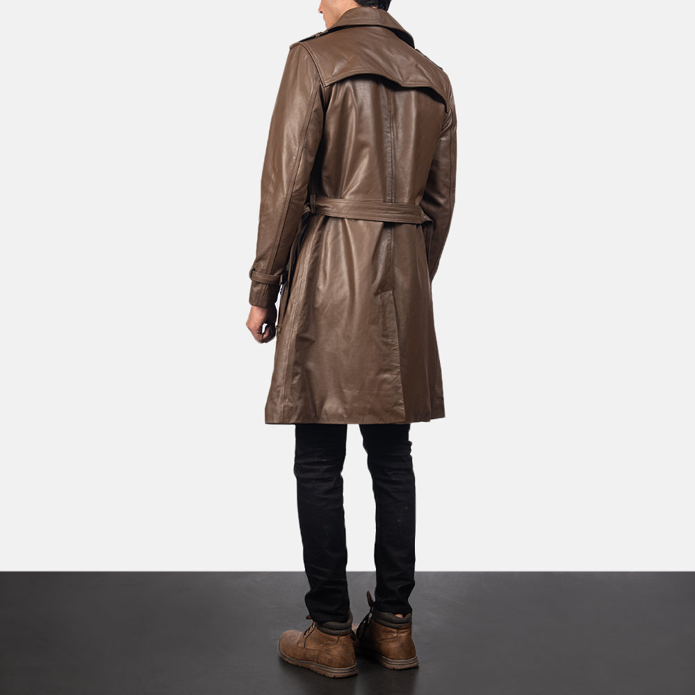 
Royson Brúnn Leather Duster Leðursíðkápa fyrir Karla - Hliðarsýn með vinnuvistfræðilegu ermasniði