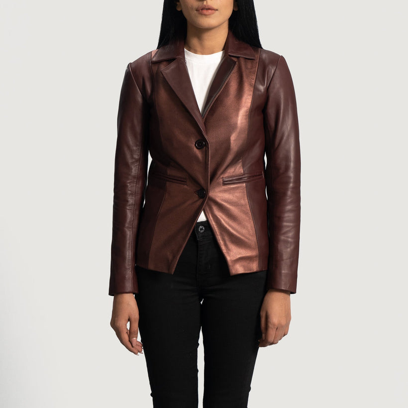 Ruby Metallic Vínrauður Leðurjakki dragt fyrir Konur