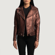 
Rumy Maroon Leather Biker Jacket - Hliðarsýn með vinnuvistfræðilegu ermasniði