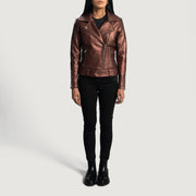 
Nærmynd of Notch & Zipper Hardware on Rumy Maroon Leather Biker Jacket