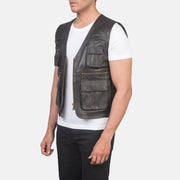 
Brown Sheepskin leather Vest - Að aftan með nákvæmri axlasniði og hreinum fald