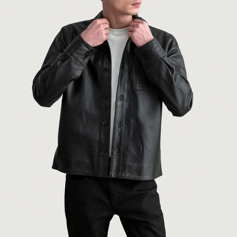 Scout Svartur Leather Shirt fyrir Karla