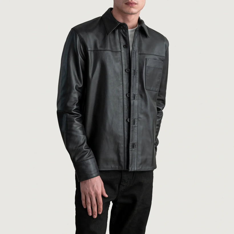 Scout Svartur Leather Shirt fyrir Karla
