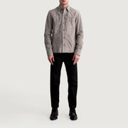 
Nærmynd of Shirt & Buttons Hardware on Scout Grey Suede Leather Shirt fyrir Karla fyrir Karla