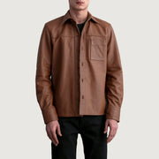 
Scout Matte Brúnn Leather Shirt fyrir Karla in Matte Brown Cowhide Leather - Að framan með sniðinni hönnun | Kaupa á netinu