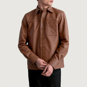 
Scout Matte Brúnn Leather Shirt fyrir Karla - Hliðarsýn með vinnuvistfræðilegu ermasniði