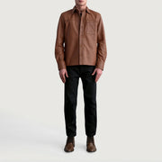 
Nærmynd of Shirt & Buttons Hardware on Scout Matte Brúnn Leather Shirt fyrir Karla