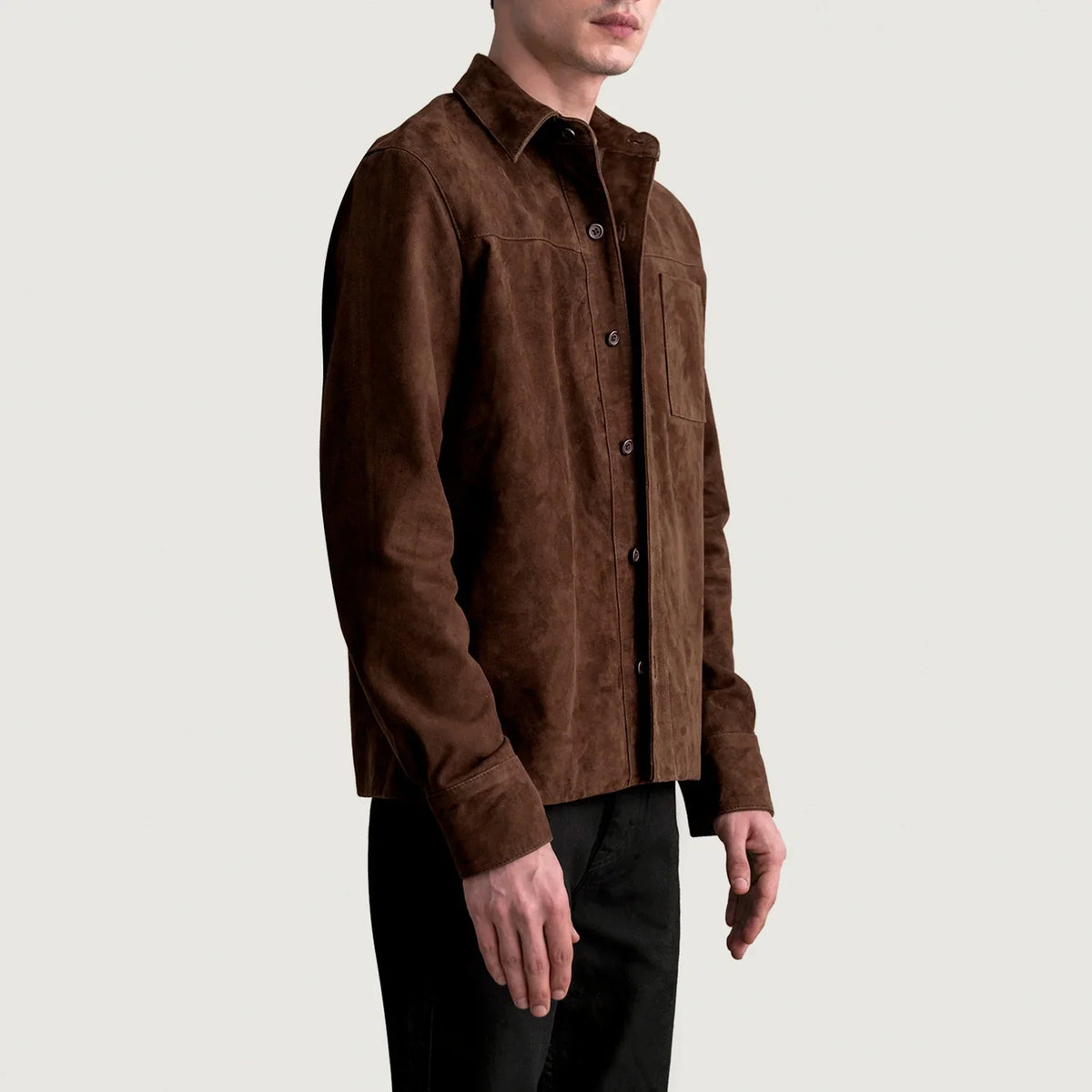
Brown Goatskin suede Jacket - Að aftan með nákvæmri axlasniði og hreinum fald