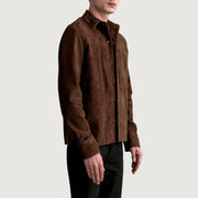 
Brown Goatskin suede Jacket - Að aftan með nákvæmri axlasniði og hreinum fald