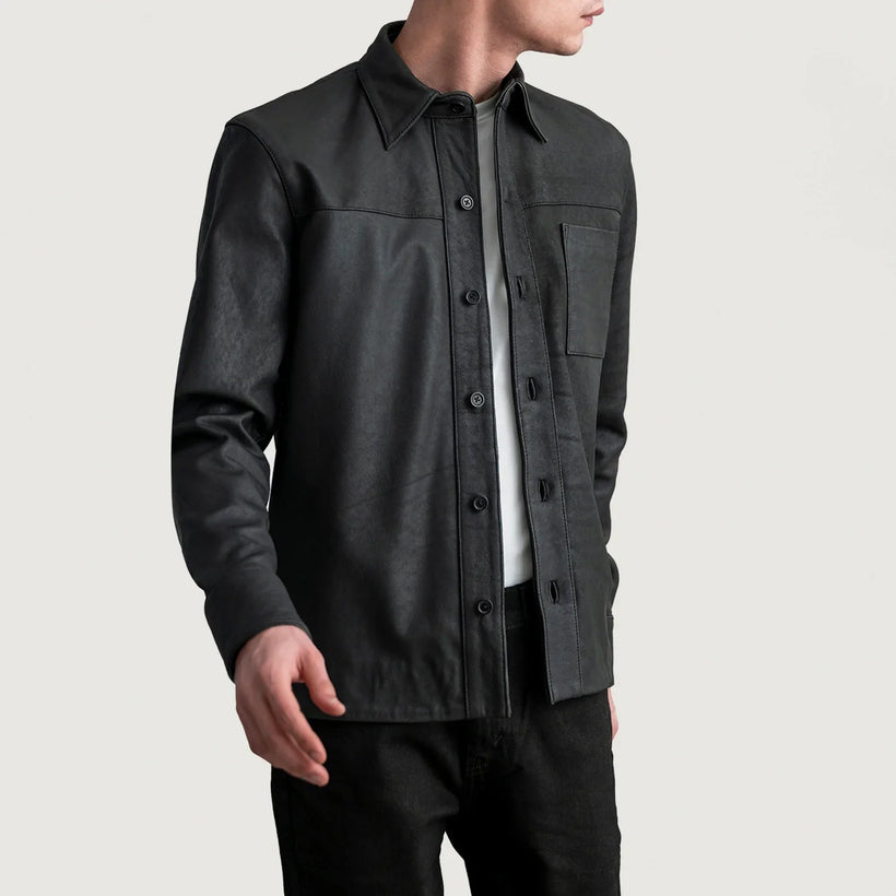 Scout Tumbled Svartur Leather Shirt fyrir Karla