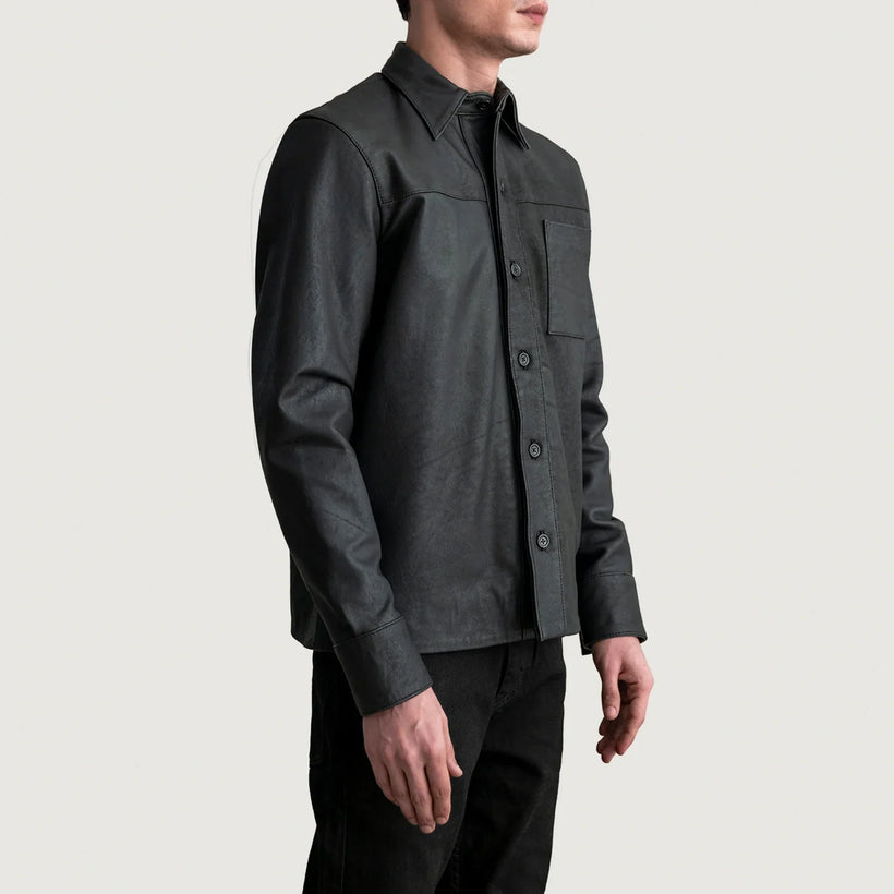 Scout Tumbled Svartur Leather Shirt fyrir Karla
