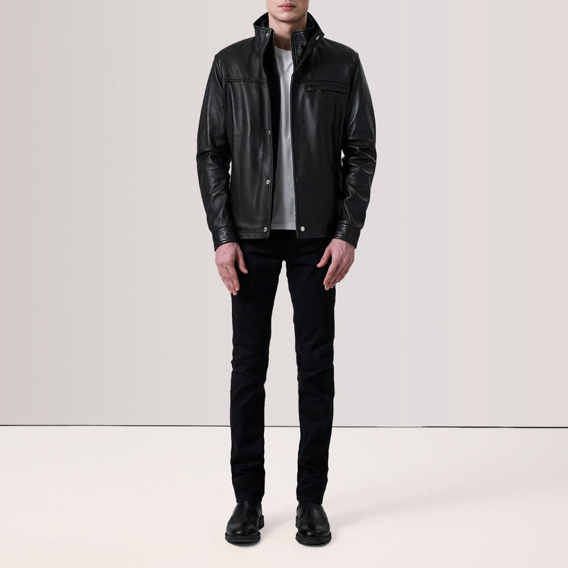 Sean Svartur Leather Classic Leðurjakki fyrir karla