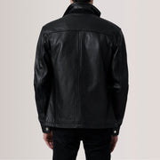 
Nærmynd af kraga og rennilás Sean Svartur Leather Classic Leðurjakki fyrir Karla For Men