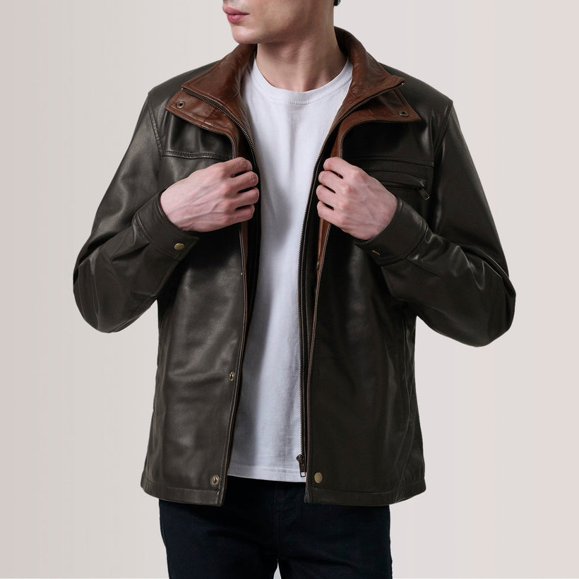 Sean Brúnn Leather Classic Leðurjakki fyrir karla