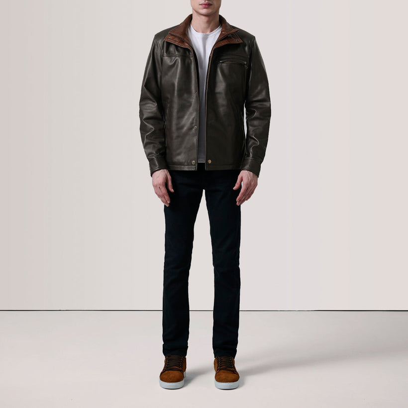 Sean Brúnn Leather Classic Leðurjakki fyrir karla