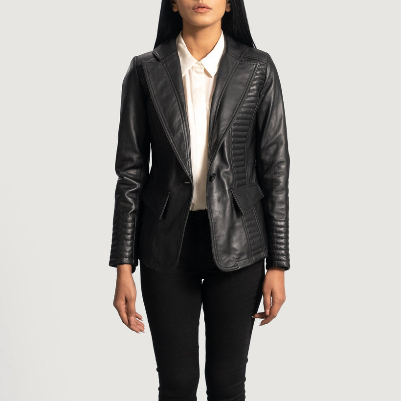 Selina Svartur Leather Blazer fyrir konur