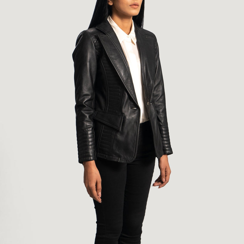 Selina Svartur Leather Blazer fyrir konur