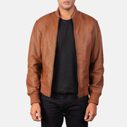 
Shane Brúnn Bomberjakki úr Leðri fyrir Karla in Brown Sheepskin Leather - Að framan með sniðinni hönnun | Kaupa á netinu