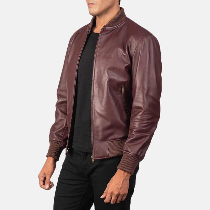 Shane Maroon Bomber jakki úr leðri fyrir karla