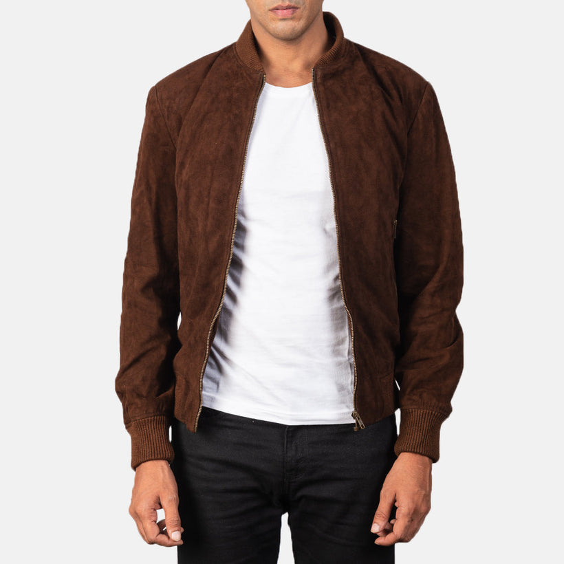 Shane Mocha Suede Bomber jakki úr leðri fyrir karla