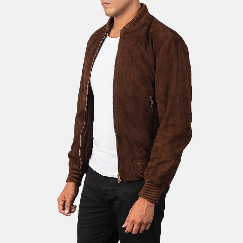 Shane Mocha Suede Bomber jakki úr leðri fyrir karla