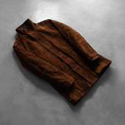 Open hem &amp; Hem Craftsmanship Construction Detail on Men's Sheriff Brown Suede Jacket