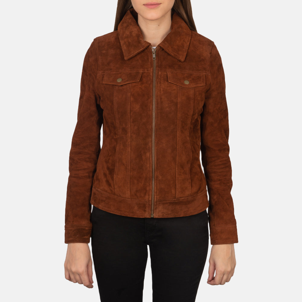 
Brown Goatskin suede Jacket - Að aftan með nákvæmri axlasniði og hreinum fald