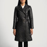
Sweet Susan Svartur Leðurfrakki fyrir Konur in Black Sheepskin Leather - Að framan með sniðinni hönnun | Kaupa á netinu