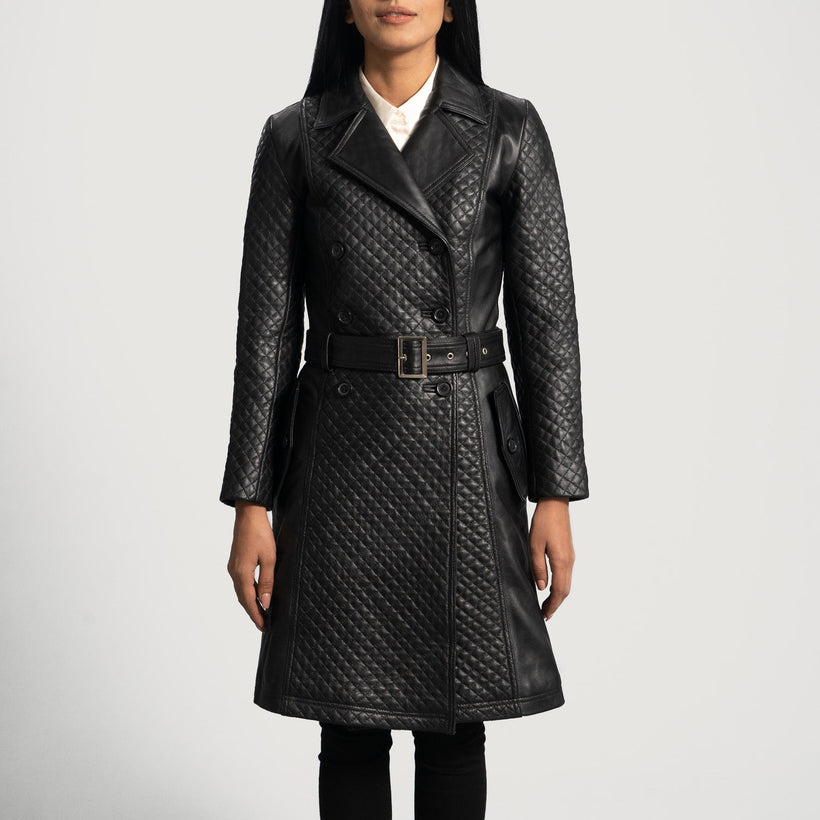 Sweet Susan Svartur Leather Trench Coat fyrir konur