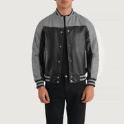 
Terrance Black & Red Leather Varsity Jacket in Black & Red Sheepskin Leather - Að framan með sniðinni hönnun | Kaupa á netinu
