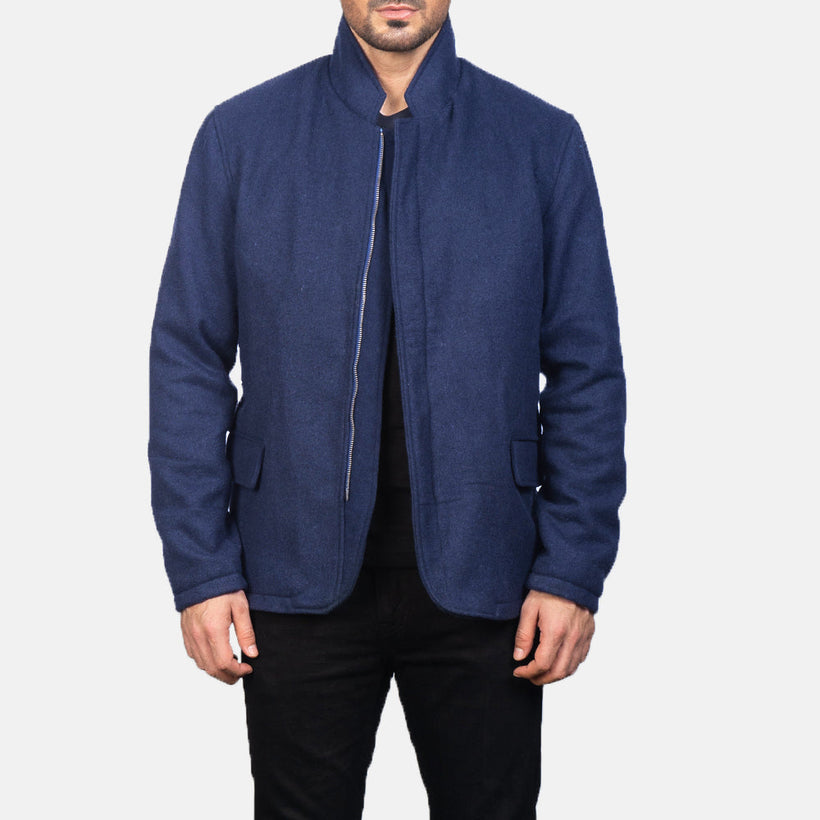 Thomas Blue Wool Leðurjakki fyrir karla