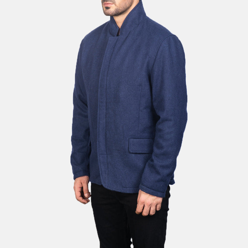 Thomas Blue Wool Leðurjakki fyrir karla
