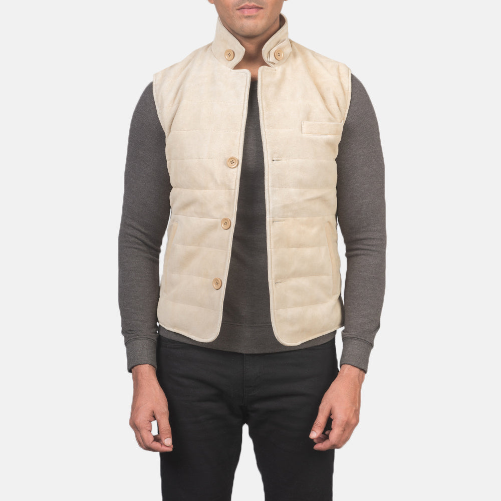 
Tony Off-White Suede Vest fyrir Karla - Að framan með sniðinni hönnun | Kaupa á netinu