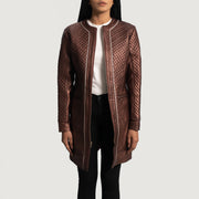 
Trudy Lane Rimlaskorinn Vínrauður Leðursíðkápa fyrir Konur in Maroon Sheepskin Leather - Að framan með sniðinni hönnun | Kaupa á netinu