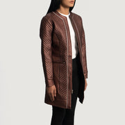 
Maroon Sheepskin leather Coat - Að aftan með nákvæmri axlasniði og hreinum fald