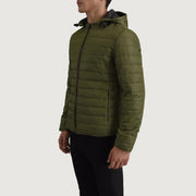
Green Full-Grain Leather Hooded Jacket - Að aftan með nákvæmri axlasniði og hreinum fald