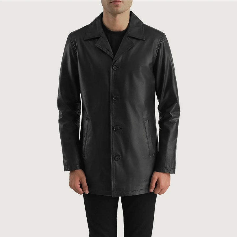 Urban Slate Svartur Leather Coat fyrir karla