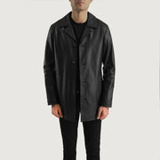 
Black Cowhide (Lt-071) leather Coat - Að aftan með nákvæmri axlasniði og hreinum fald