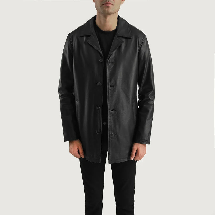 Urban Slate Svartur Leather Coat fyrir karla