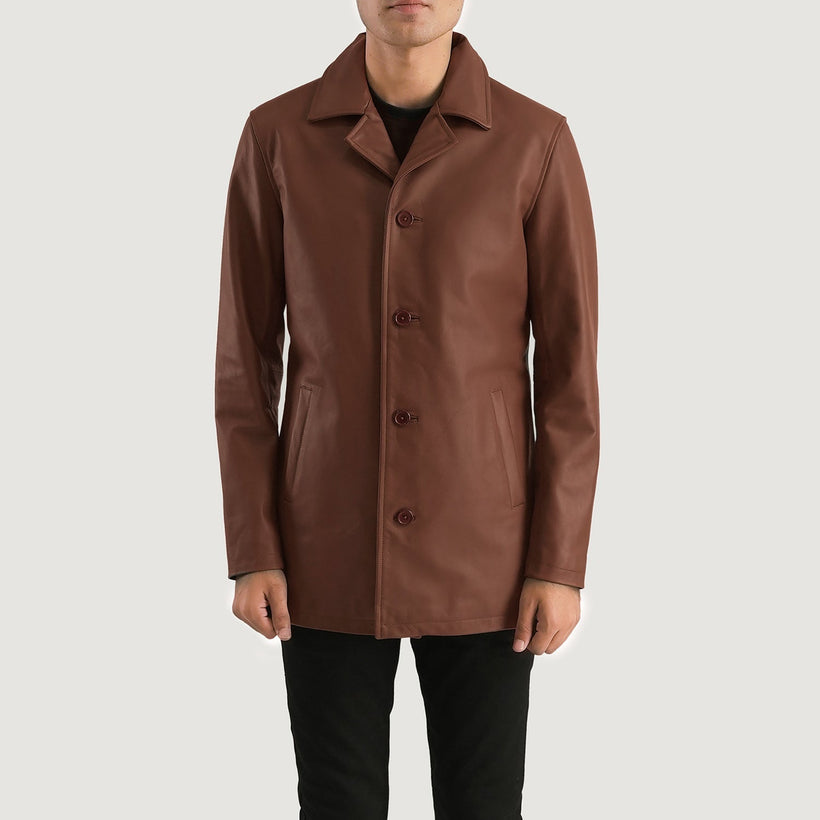 Urban Slate Brúnn Leather Coat fyrir karla