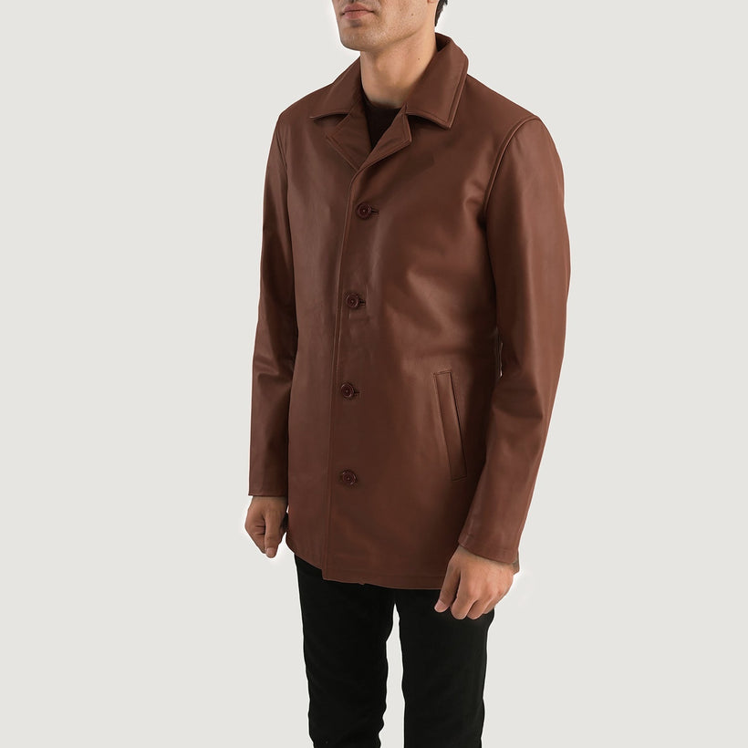 Urban Slate Brúnn Leather Coat fyrir karla