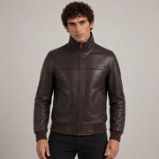 
Dark Brúnn Sheepskin Bomberjakki úr Leðri fyrir Karla in Dark Brown Authentic Sheepskin &Amp; Shearling - Að framan með sniðinni hönnun | Kaupa á netinu