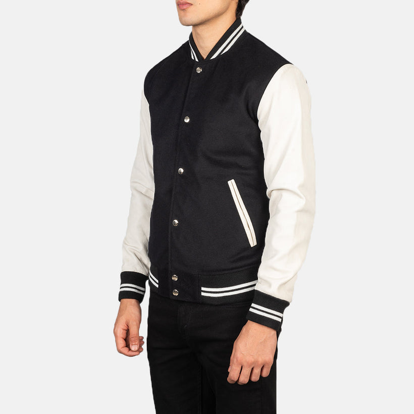 Vaxton Svartur & White Hybrid Varsity Leðurjakki fyrir karla